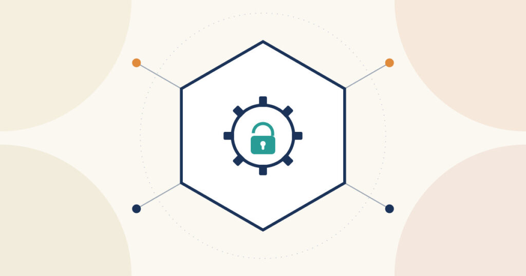 Privacy by design and by default under GDPR — hexagon illustration