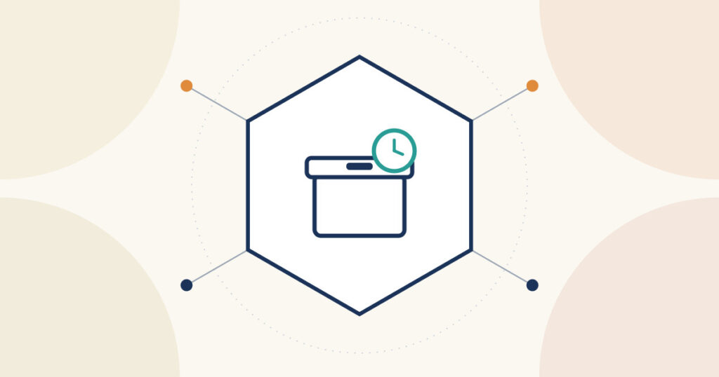 GDPR data retention and storage limitation — hexagon illustration with an archive box and clock